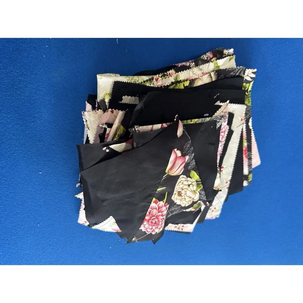 Lot of Black Pink Green Patchwork Quilt Blocks Handmade squares Quilting Strips.